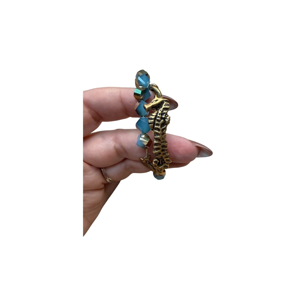 Alex and Ani Shoreline Wrap Bracelet Seahorse Marina Blue Gold Bangle V18W08RG